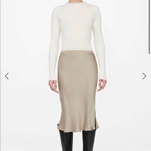 Anine Bing Silk Erin Skirt Large Beige
